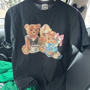 Black Teddy Bear Graphic Tee - Vintage Style Women’s Jersey